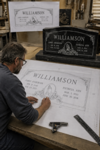 Memorial designer creating a full-size proof